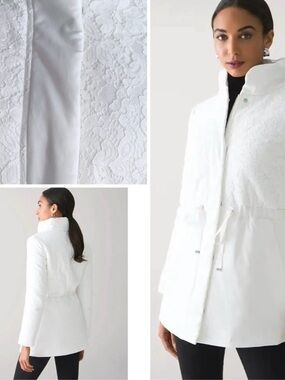 NWT WHBM White House Black Market Lace Panel White Chevron Puffer Puff Coat PXS